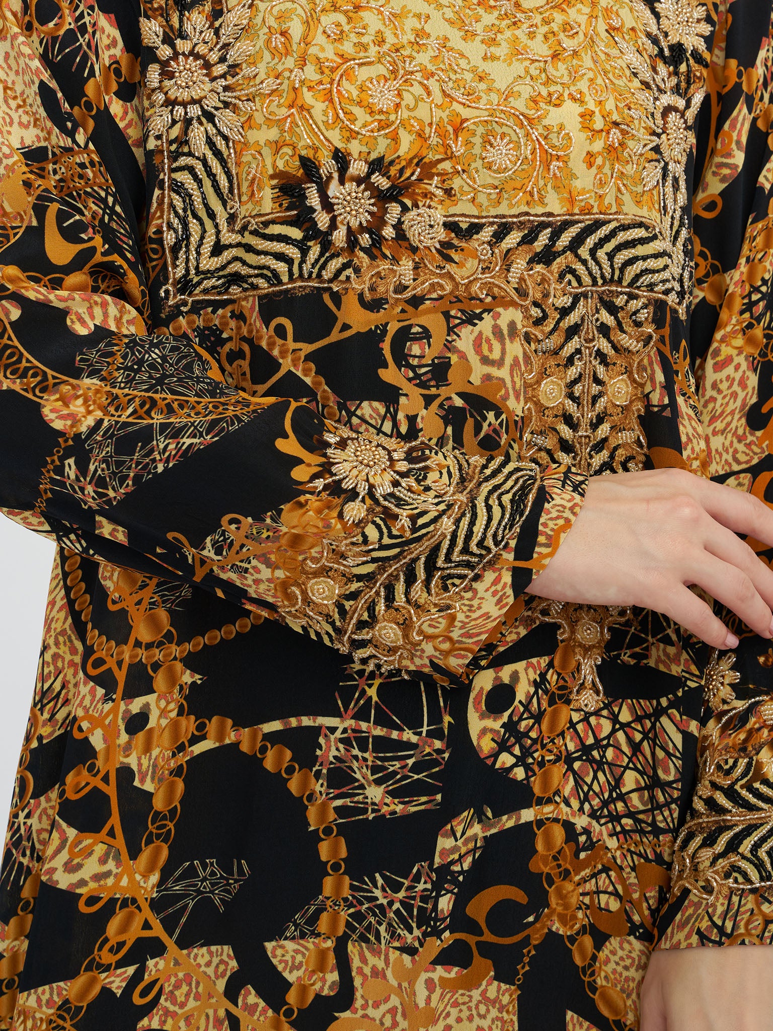 Golden Brown Abstract and Chain Digital Print Jalabiya (VDE301)