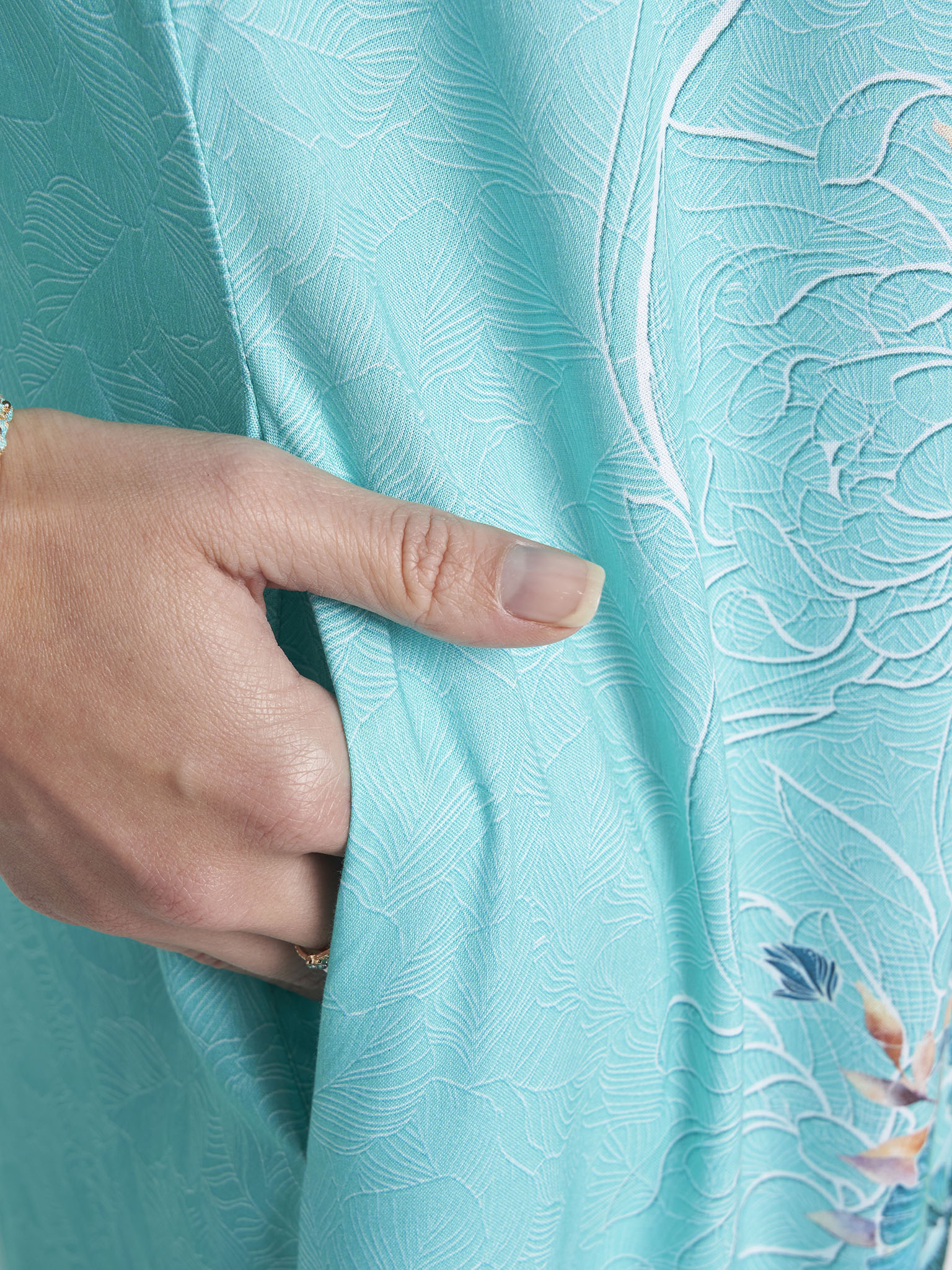 Aqua Green Colour Stone Work Rayon Leaf Printed Jalabiya (VDC07)