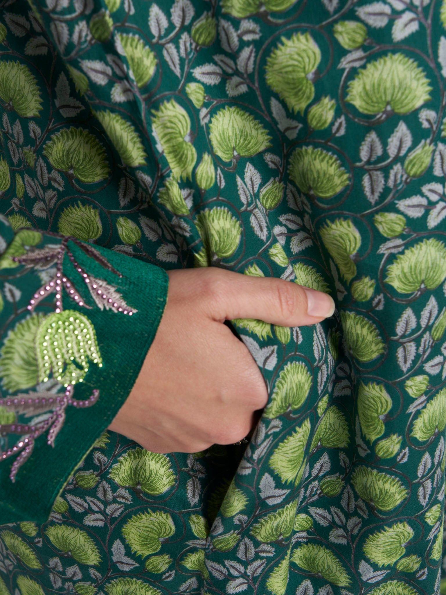 Dark Green Colour Stone Work Cotton Satin Vine Printed Jalabiya (VG3281)