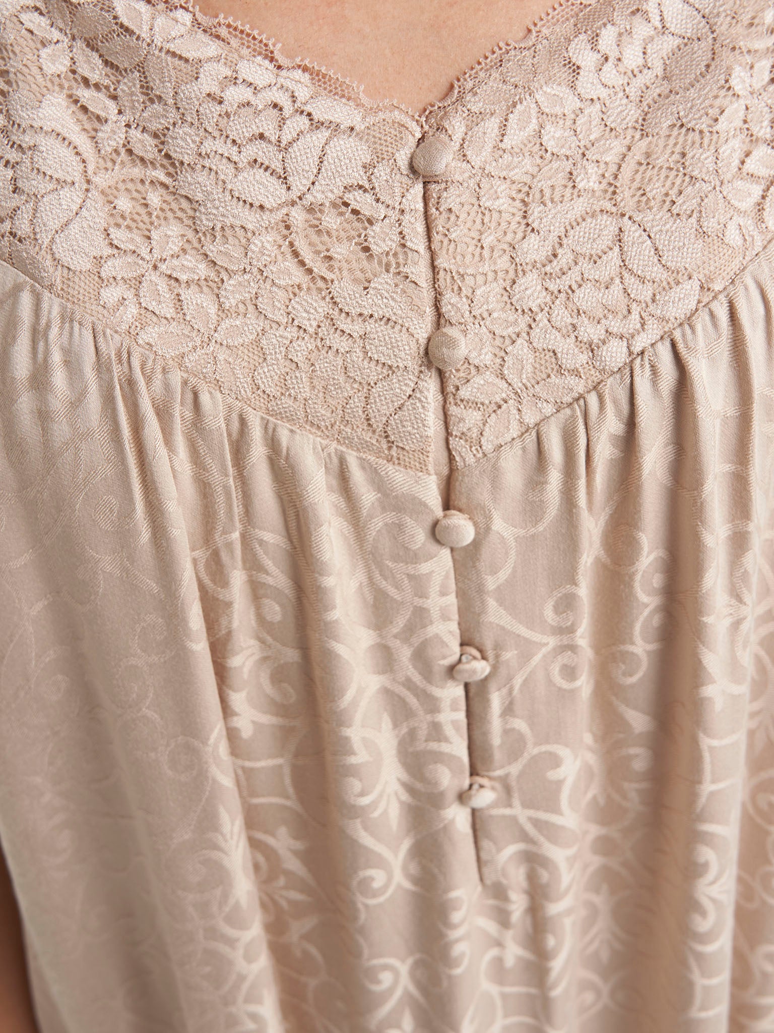 Dark Beige Jacquard Print Rayon Mini Nightwear Dress (CNH490)