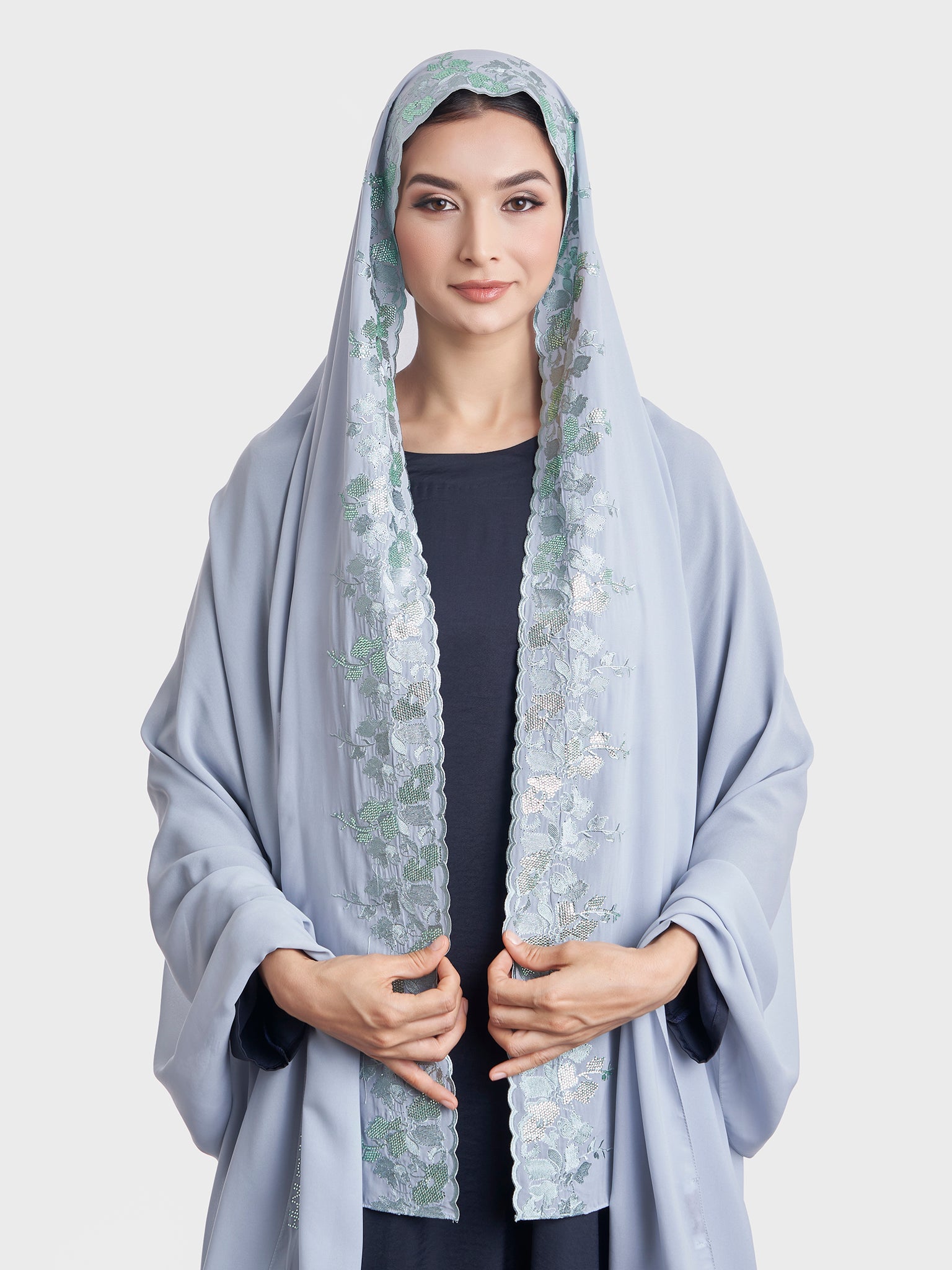 Chiffon Flower Embroidered Wide Hijab (KP18050L)