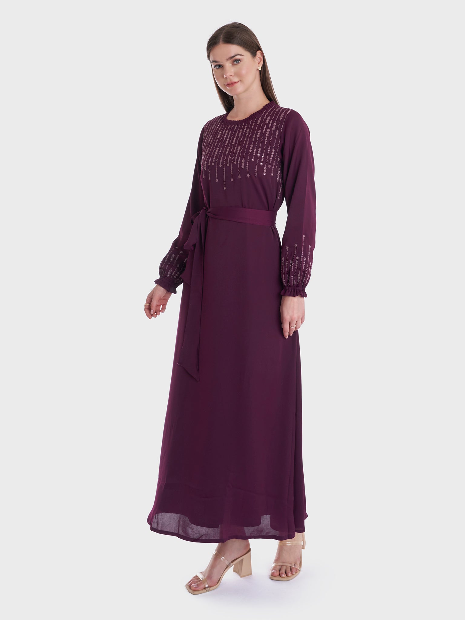 Textured Solid Embroidered Dress (VDP219)