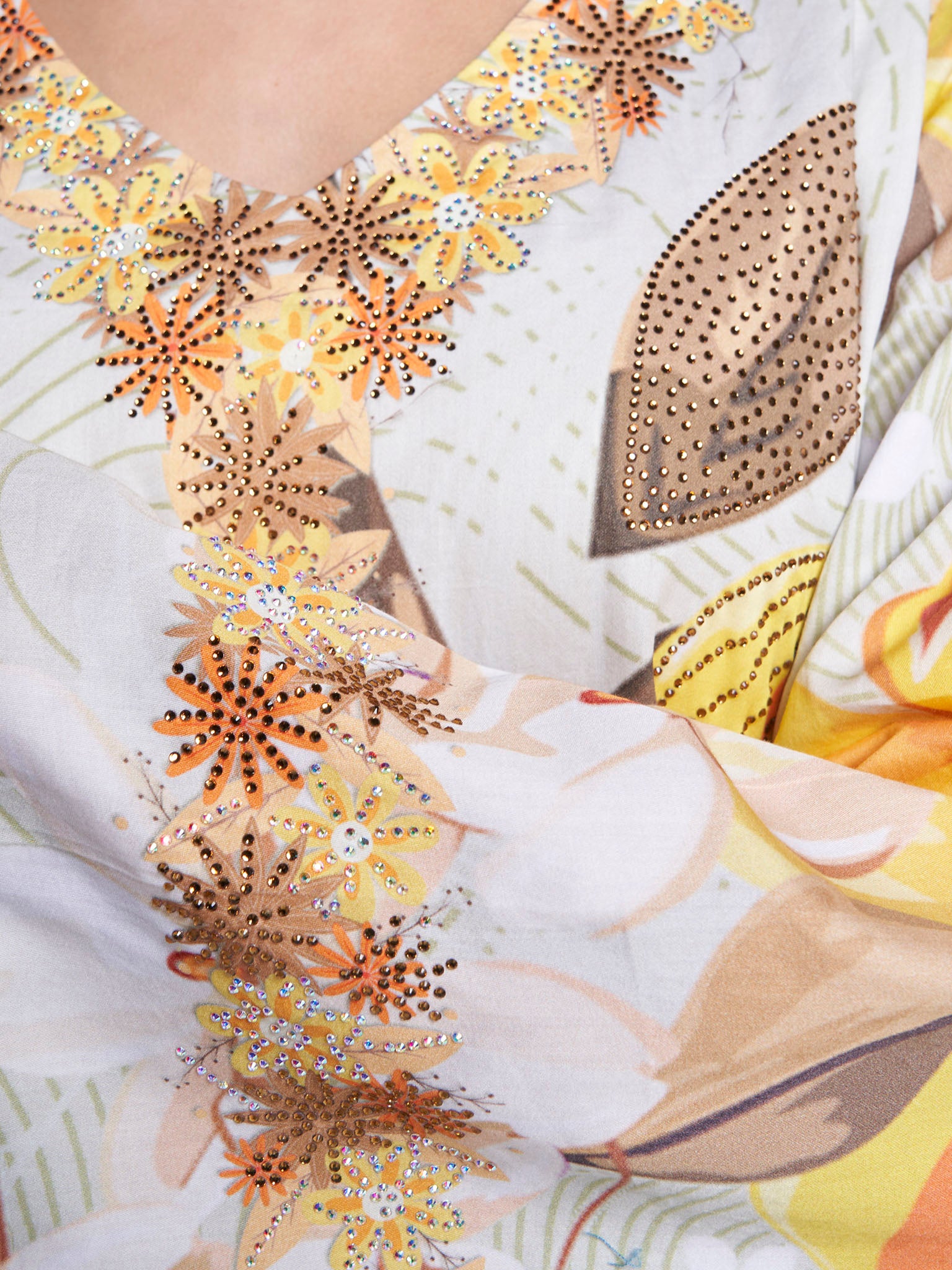 Multi Floral Print Stone Work Cotton Satin Jalabiya (VDC120)